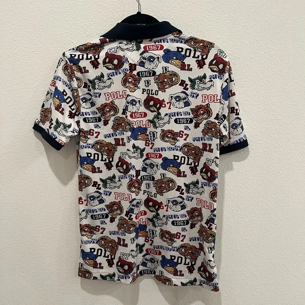 Polo Ralph Lauren Boys White Mascot Multi Graphic Print Short Sleeve Polo Shirt